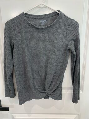 Cat & Jack Charcoal Knit Twist-Front Long Sleeve Top